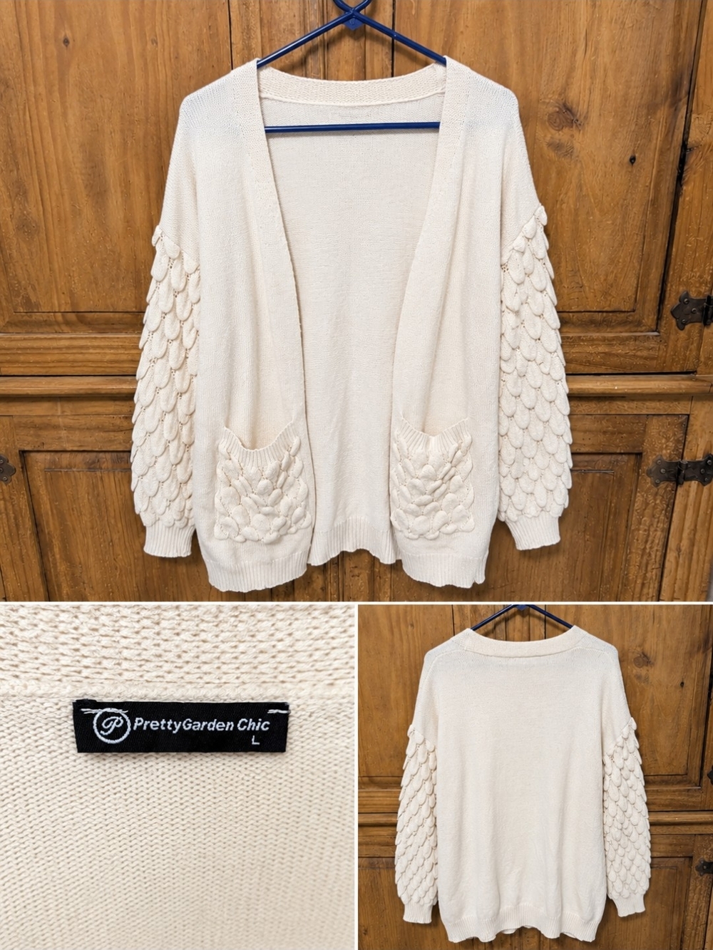 Cream Open-Front Knit Cardigan